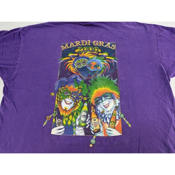 Vtg 2000 Mardis Gras Graphic T Shirt Size XL Purple Heineken Amstel Light - Picture 11 of 14